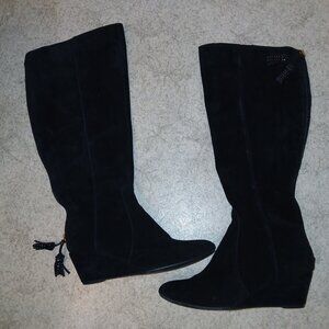 Anne Klein Azriel Black Suede Knee High Wedge Boots sz 7.5 M